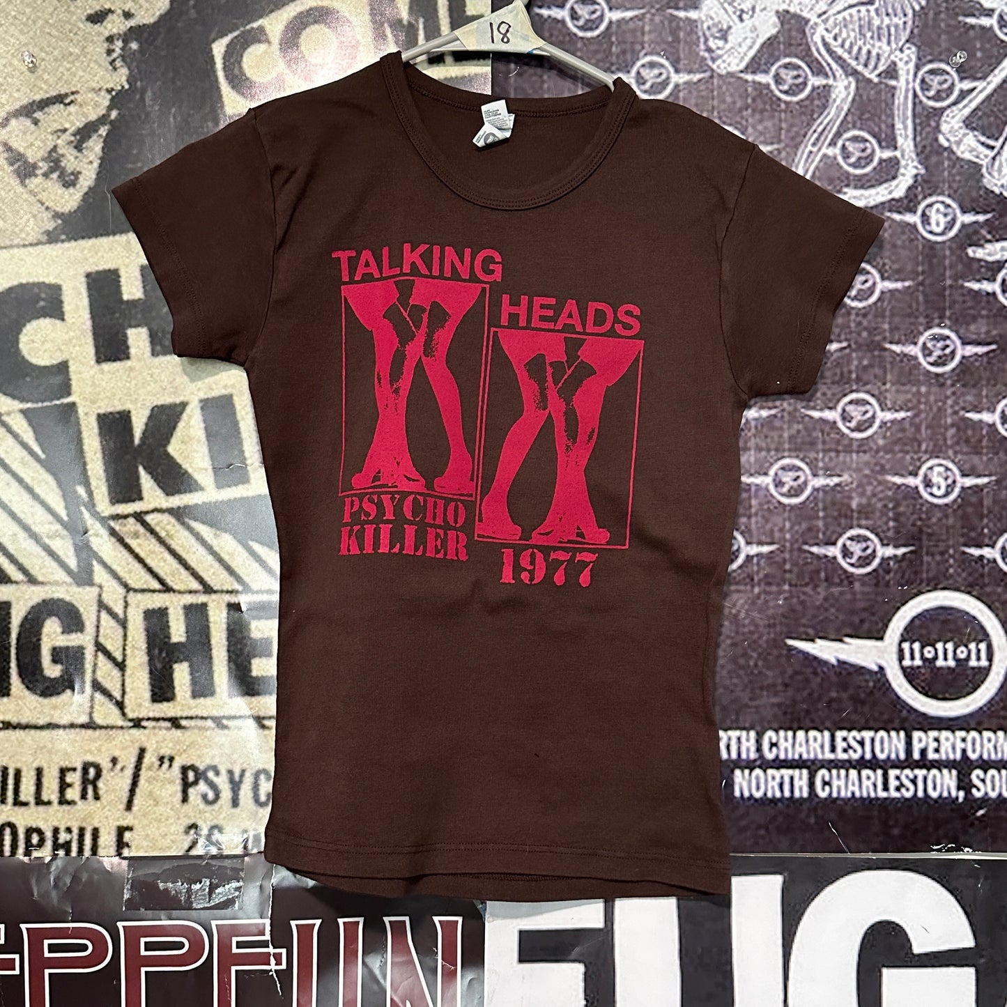 Talking heads brown/red baby doll tee