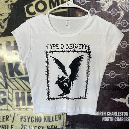 Type o negative white cropped baby tee