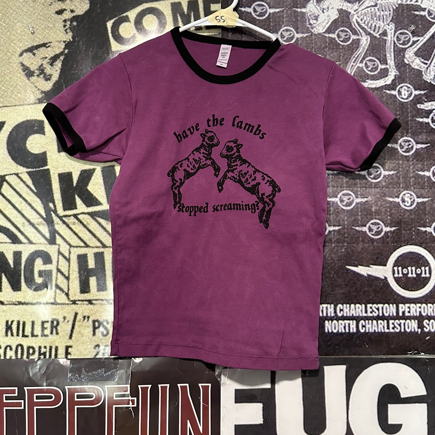 The lambs purple/black long ringer baby tee SM/MED