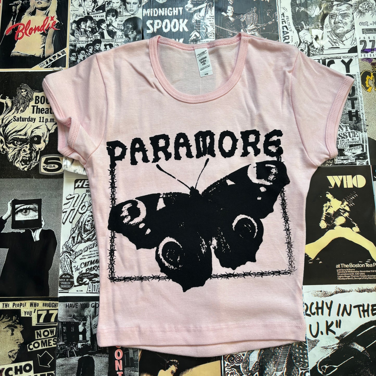 Paramore pink/black baby tee XS
