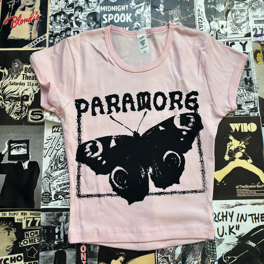 Paramore pink/black baby tee XS