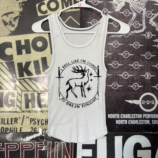 Twin peaks dreaming white/black ribbed tank SM/MED