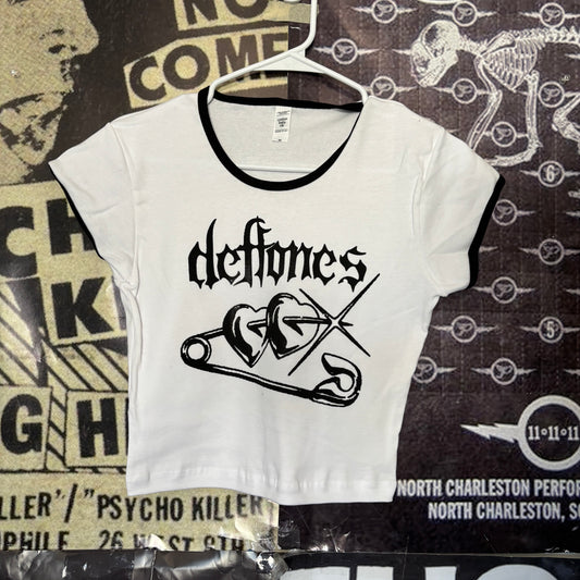 Deftones black/white ringer crop baby tee