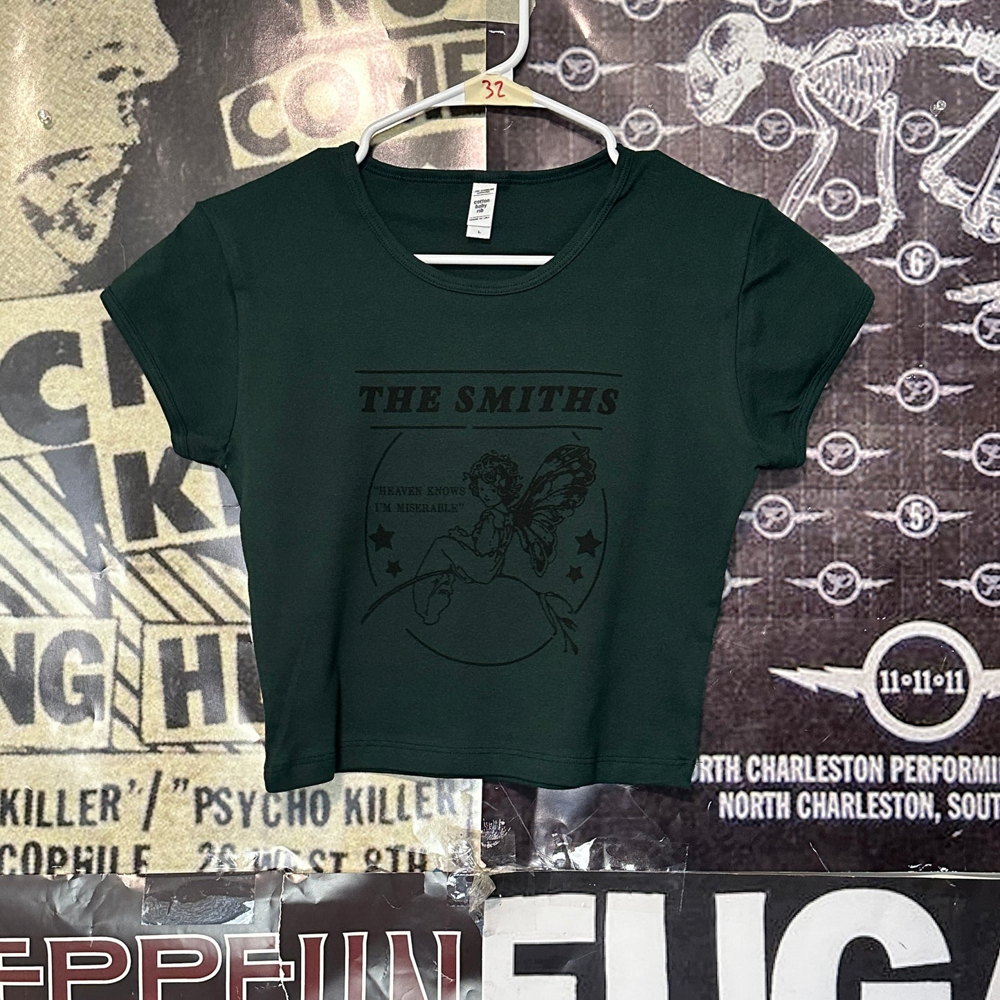 The smiths forest green crop baby tee