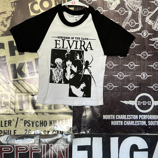 Elvira b&w raglan  baby tee XS