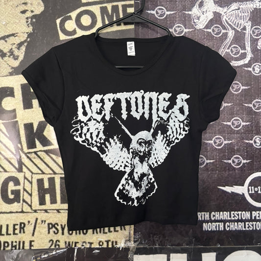Deftones owl black crop baby tee