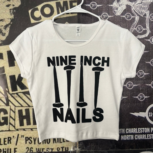 Nine inch nails white crop baby tee