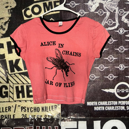 Alice In Chains red crop ringer baby tee SM/MED (ready)