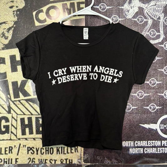System angel wings black crop baby tee (preorder)