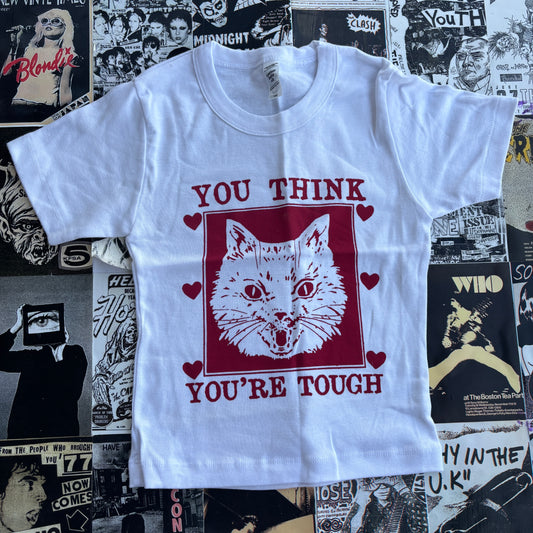 Tough cat white/red baby tee XS