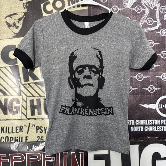 Frankenstein black/grey ringer baby tee