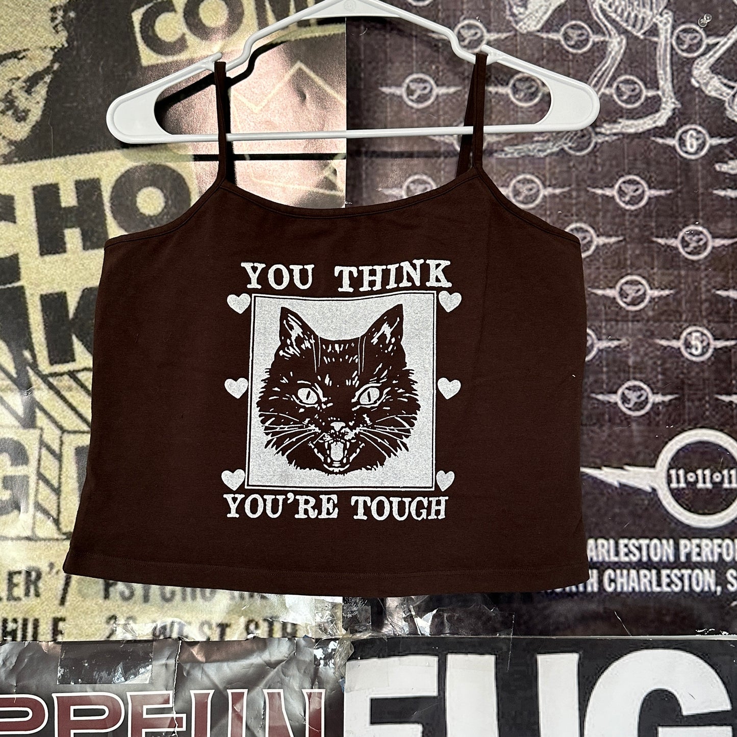 You’re tough brown crop baby tank LAR/XLAR