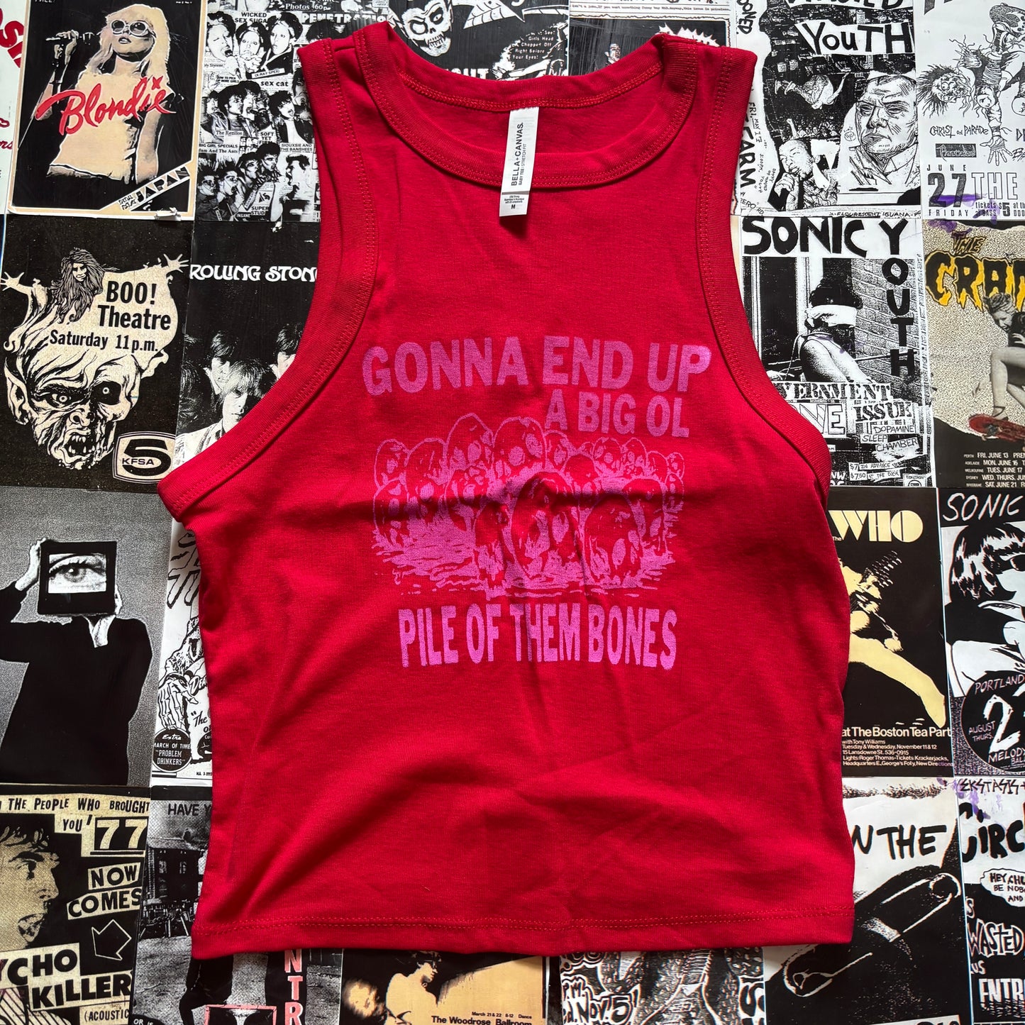 Them bones red/pink tank top SM/MED