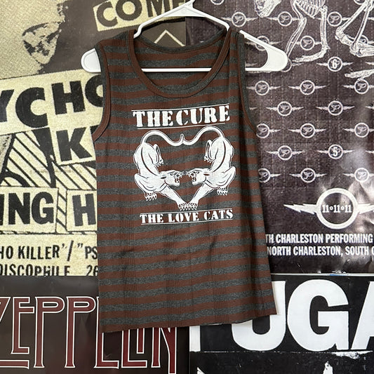 The cure cats grey/brown striped tank MED/LAR