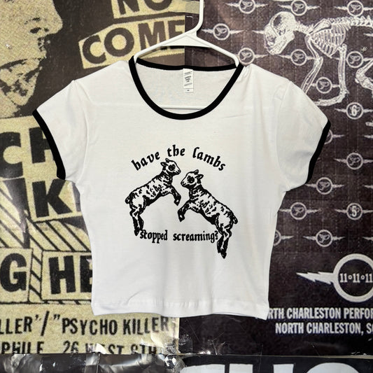 Silence lambs black/white ringer crop baby tee