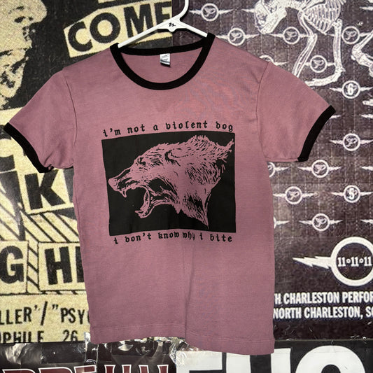 violent dog maroon long ringer baby tee SM/MED (ready)