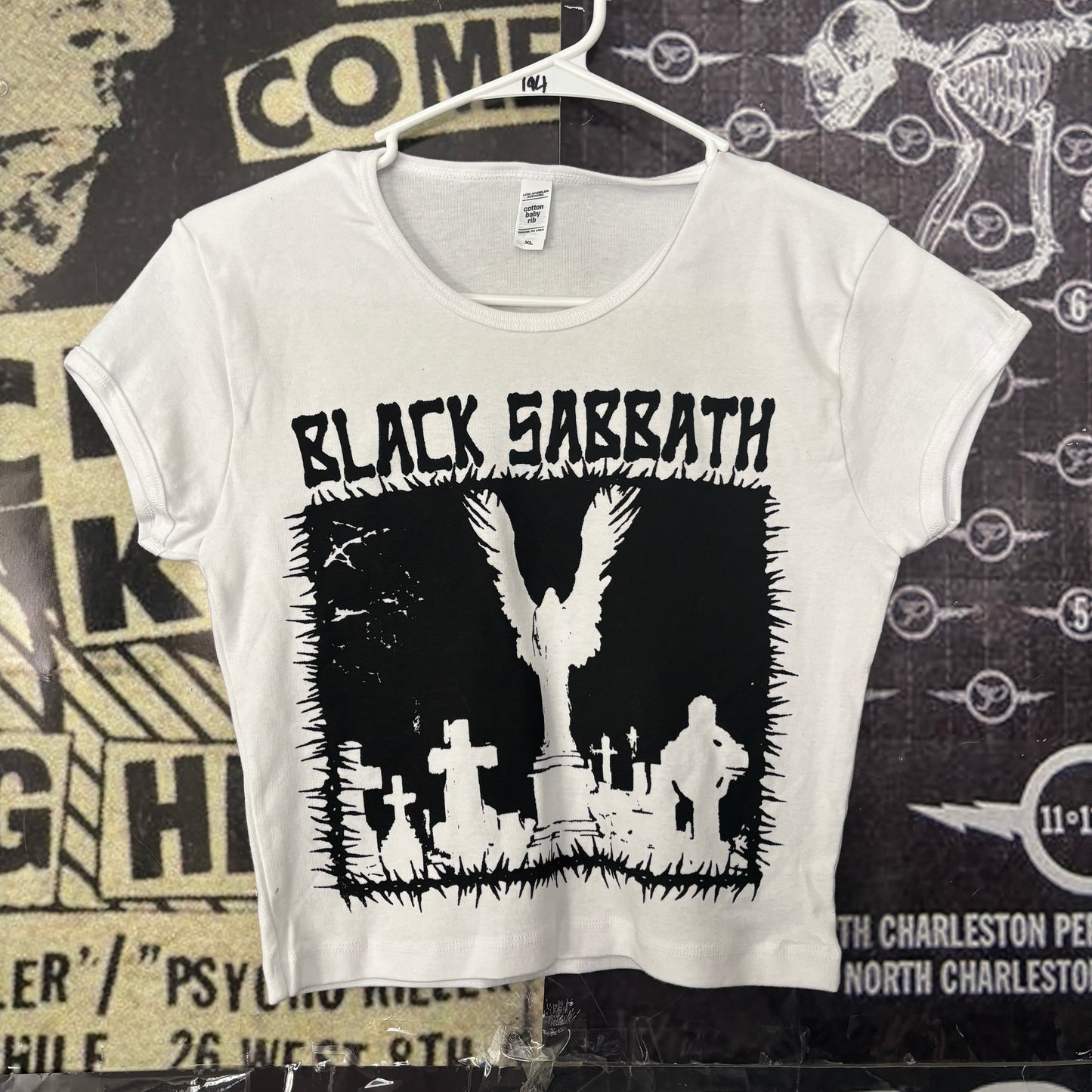 Black Sabbath white crop baby tee