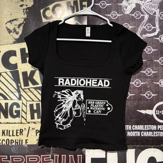 Radiohead black square neck baby tee
