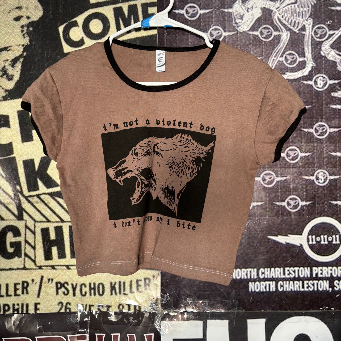 violent dog brown cropped ringer baby tee LAR/XLAR (ready)