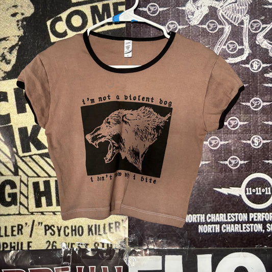 violent dog brown cropped ringer baby tee LAR/XLAR (ready)