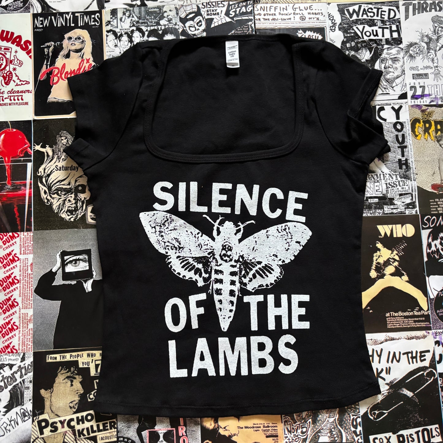 Silence black square neck baby tee