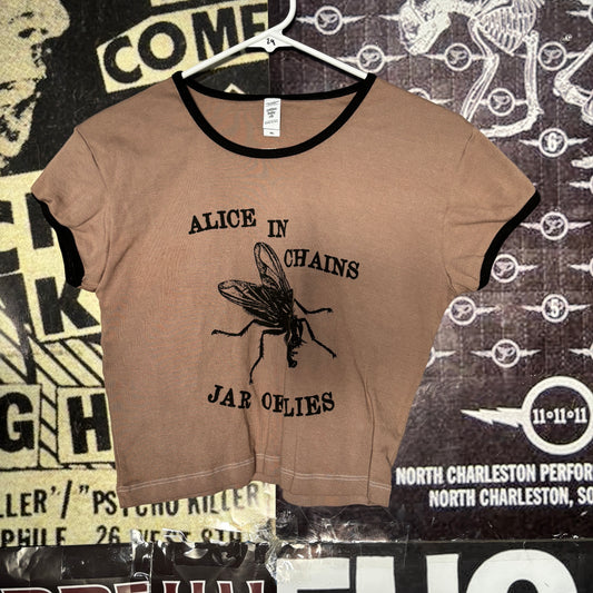 alice in chains brown cropped ringer baby tee LAR/XLAR (ready)