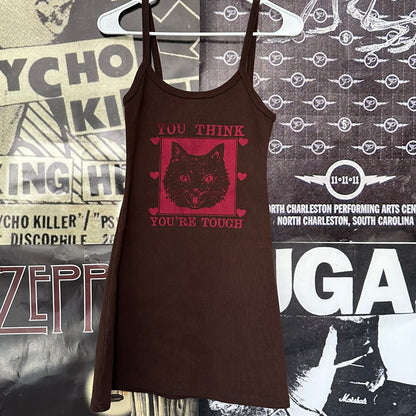 Tough cat brown tank dress