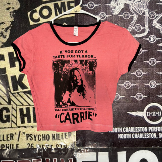 Carrie red crop ringer baby tee SM/MED (ready)