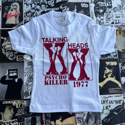 Talking heads white/red baby tee XS