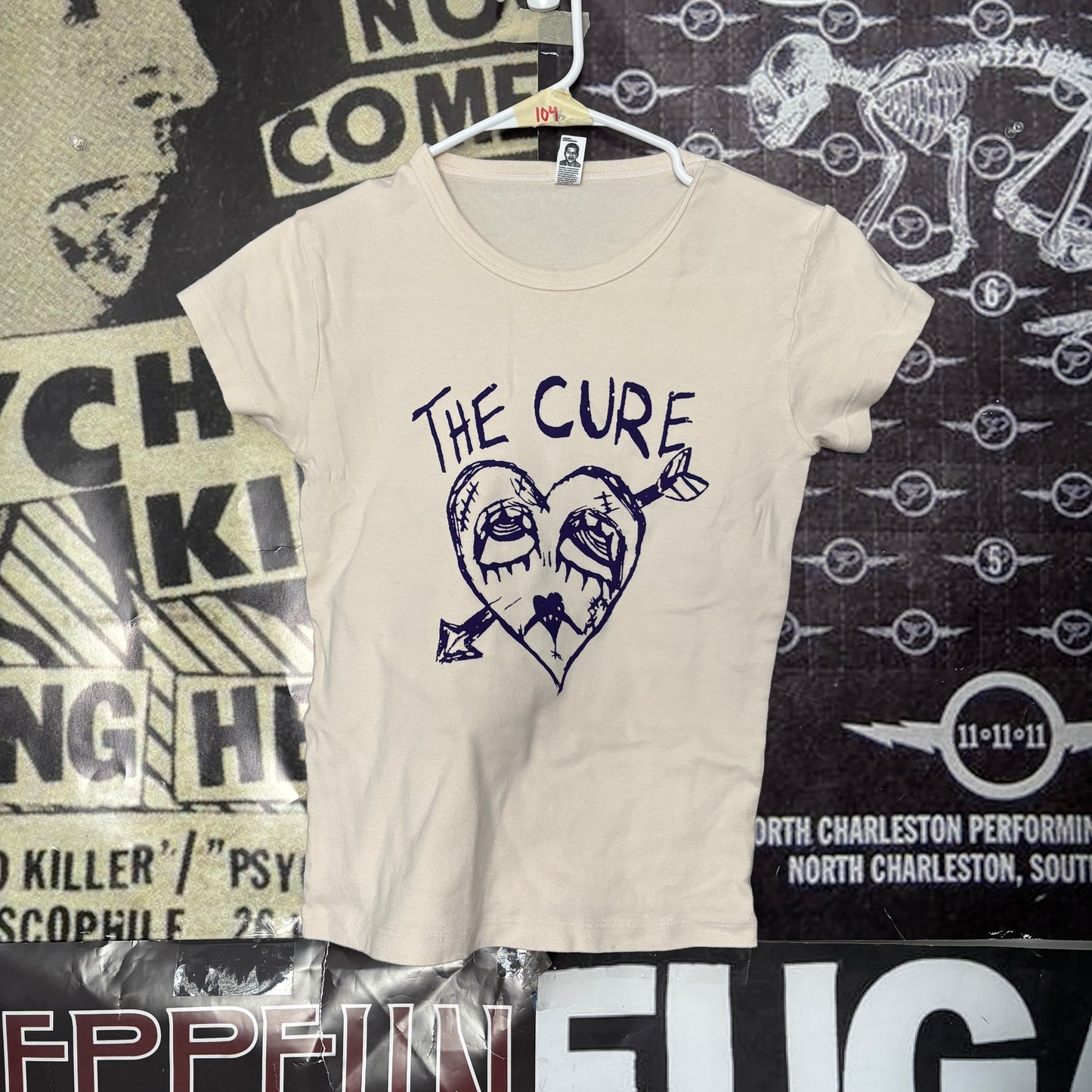 The cure cream/purple baby doll tee
