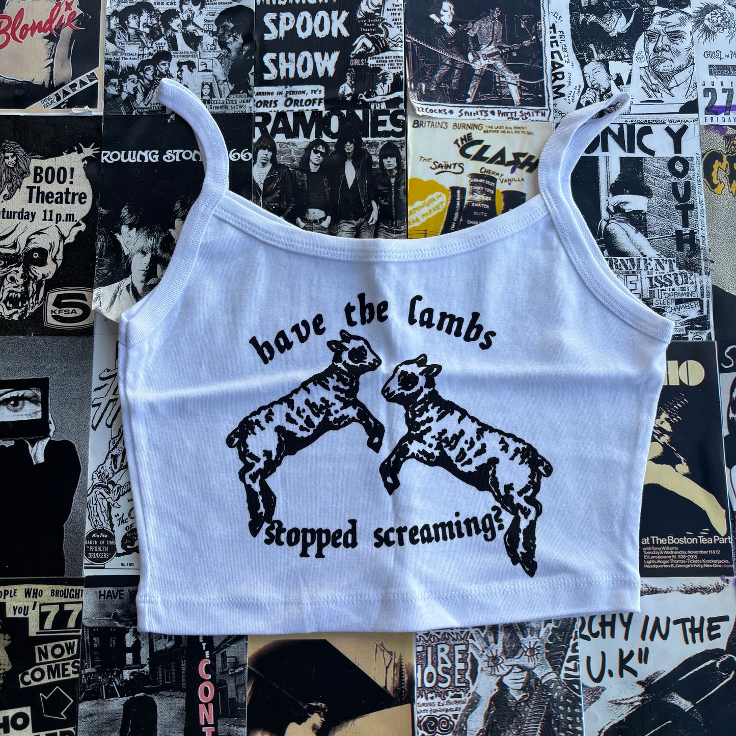 Silence lambs white/black crop tank SM/MED