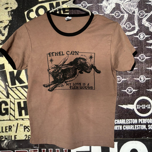 ethel cain brown long ringer baby tee LAR/XLAR (ready)