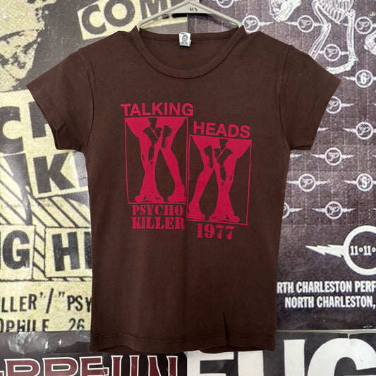 Talking heads brown/red baby doll tee