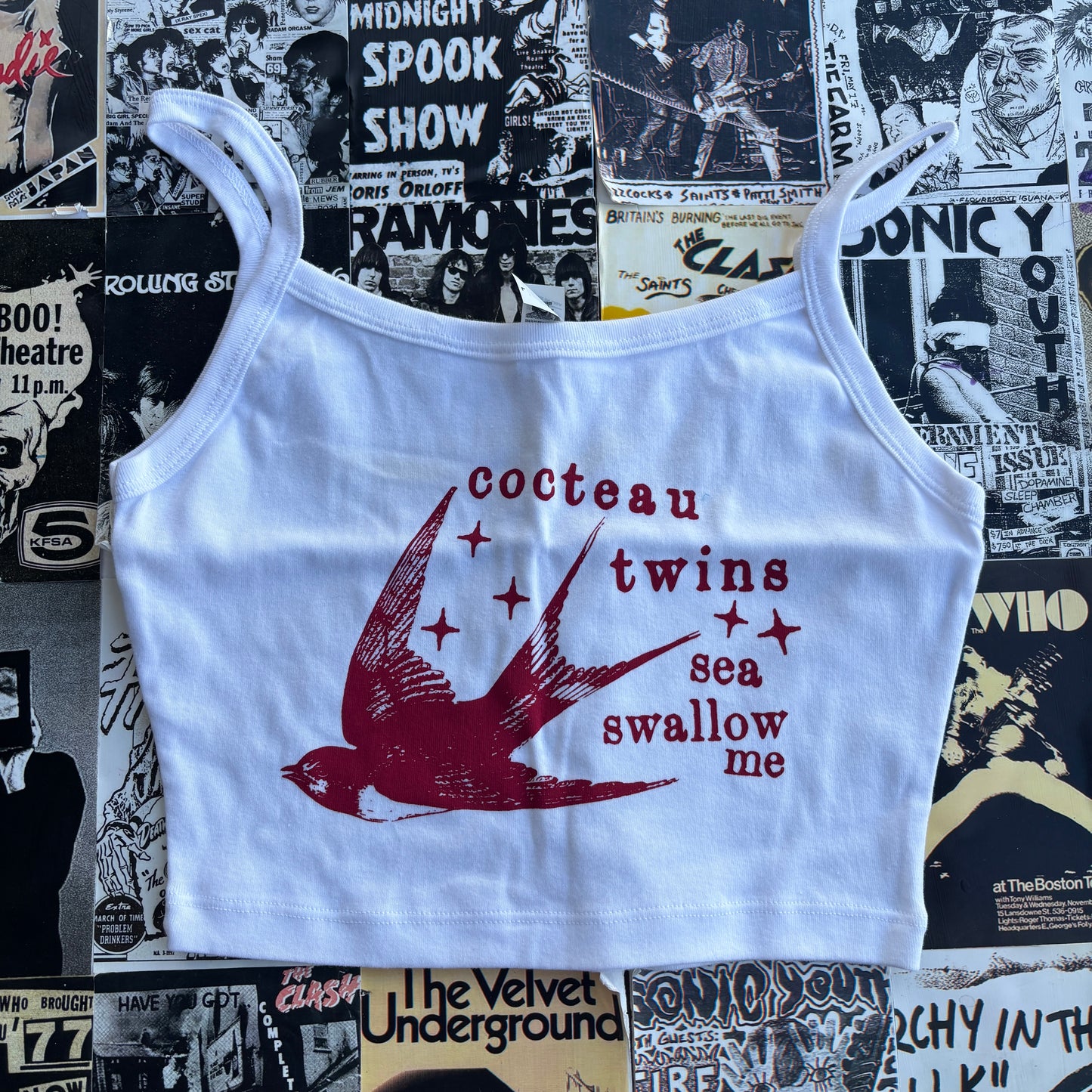 Cocteau twins white/red crop tank SM/MED