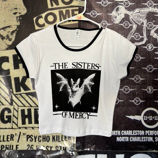 Sisters of mercy black/white ringer crop baby tee