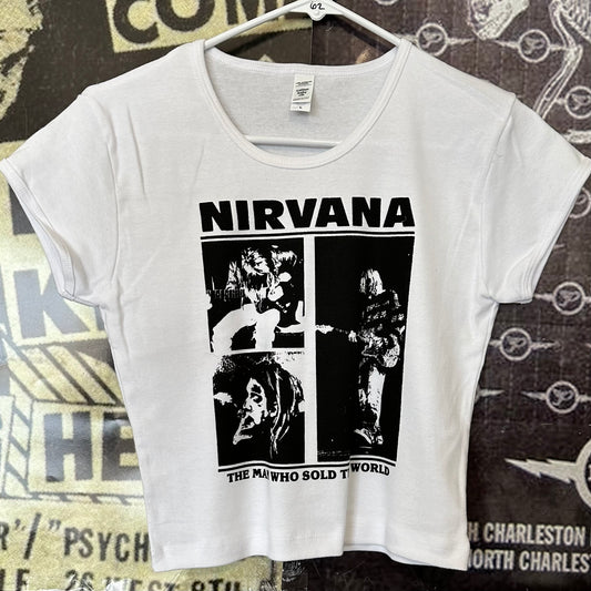 Nirvana white baby tee