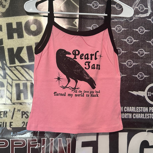 pearl jam pink/black ringer tank LAR/XL (ready)
