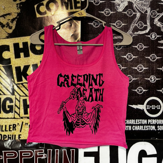 creeping death pink cropped tank