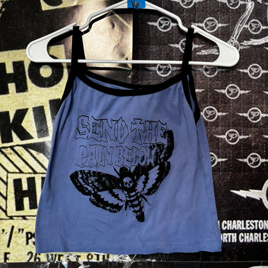 pain below blue/black baby tank