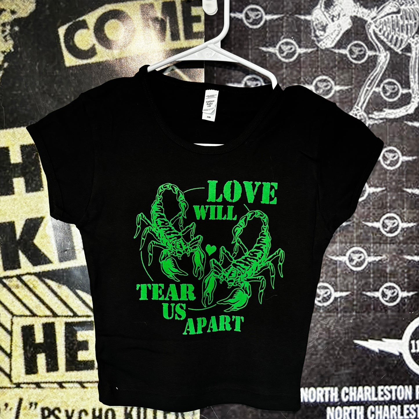 joy division black/green crop baby tee XS