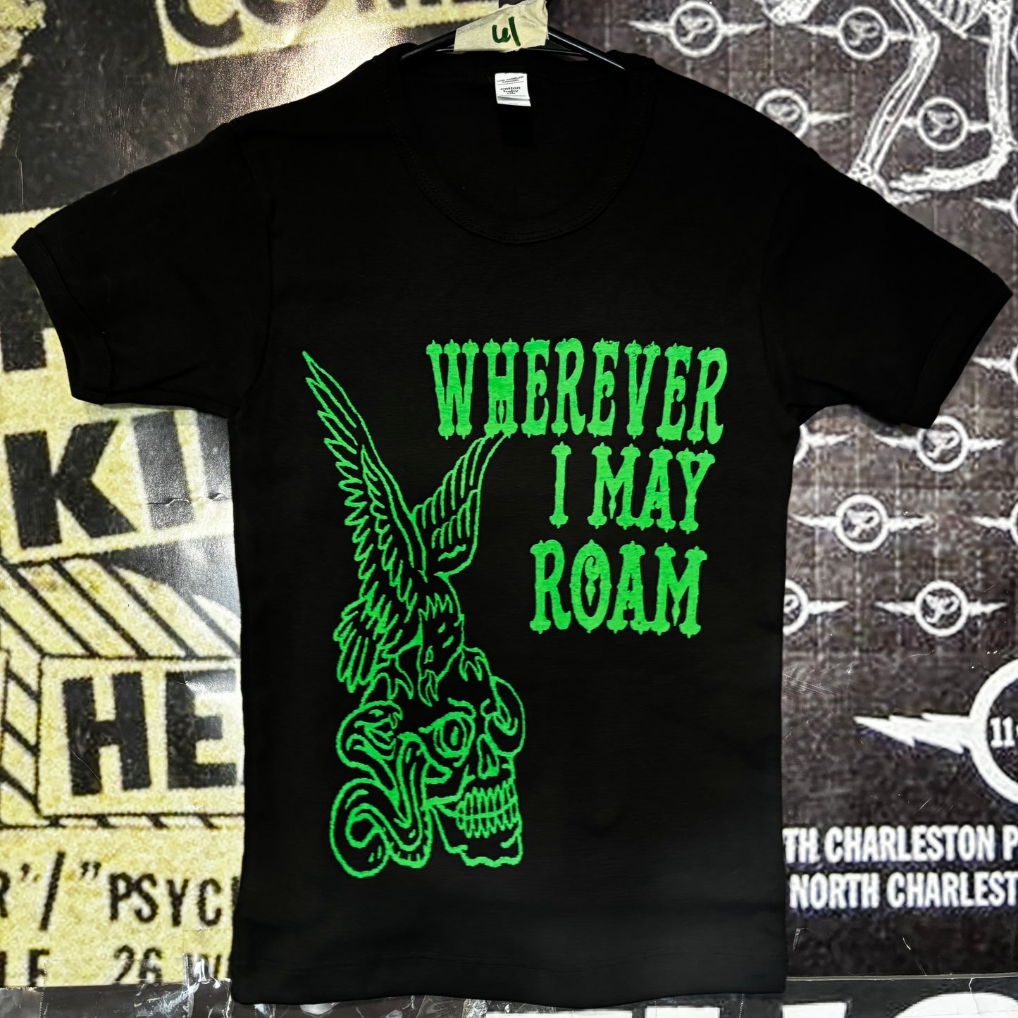 wherever roam black/green long baby tee XS