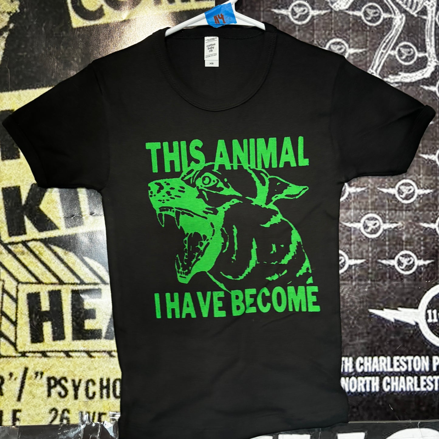 animal black/green long baby tee XS
