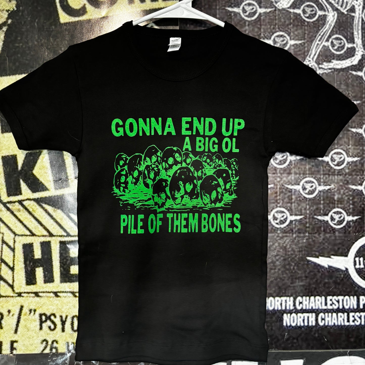 them bones black/green long baby tee XS
