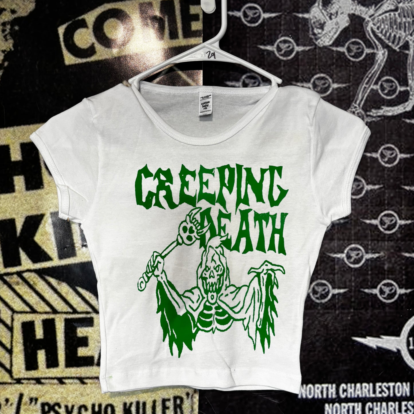 creeping death white/green crop baby tee XS
