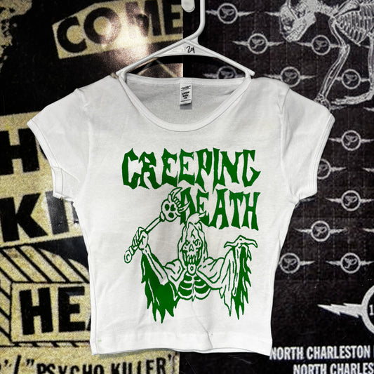 creeping death white/green crop baby tee XS
