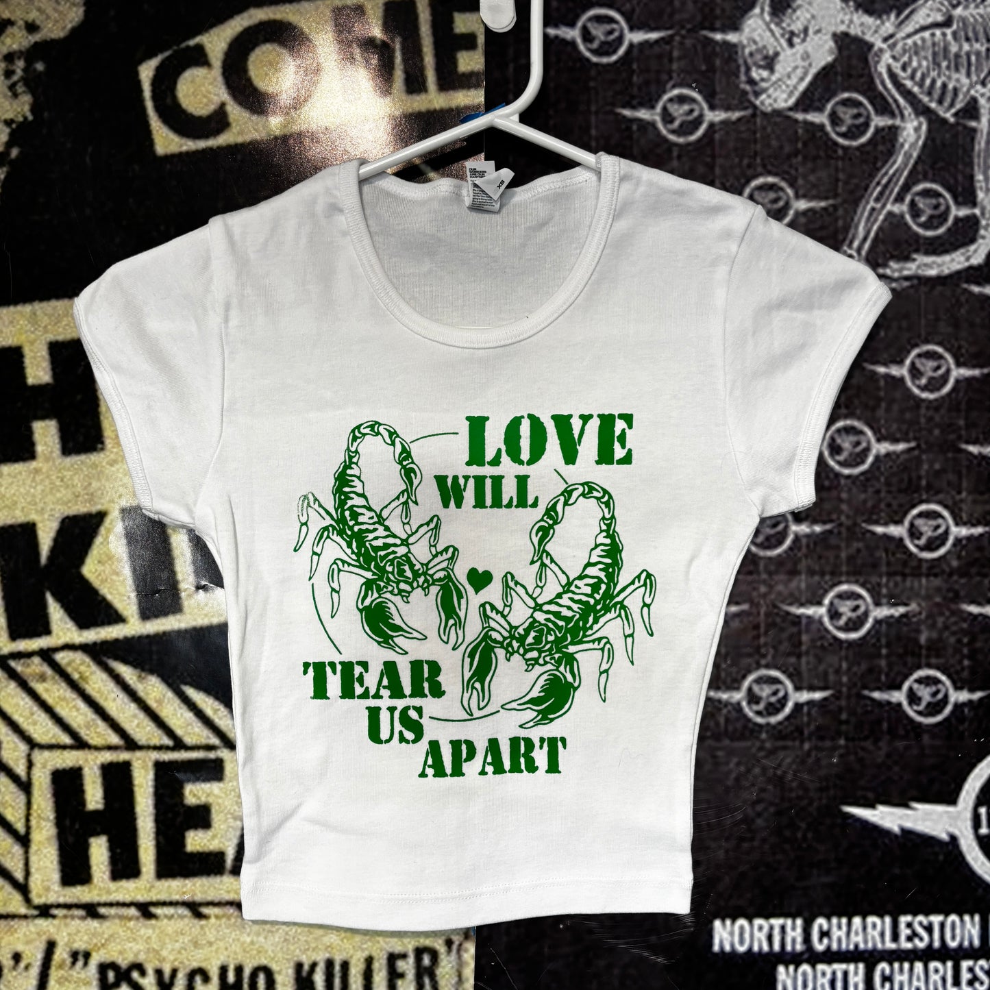 joy division white/green crop baby tee XS
