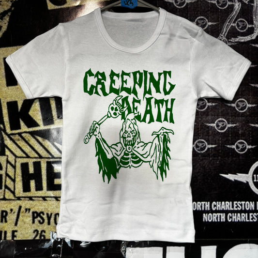 creeping death white/green long baby tee XS