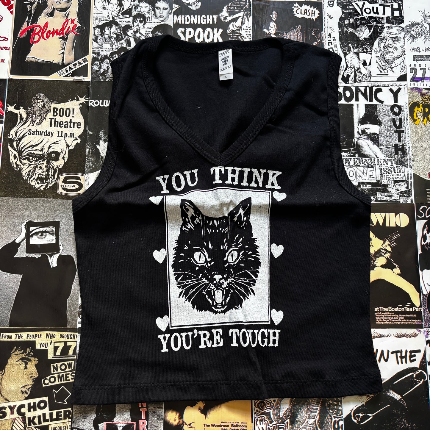 TOUGH CAT BLACK VNECK TANK LARGE