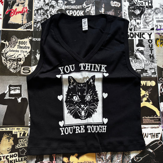 TOUGH BLACK VNECK TANK LARGE