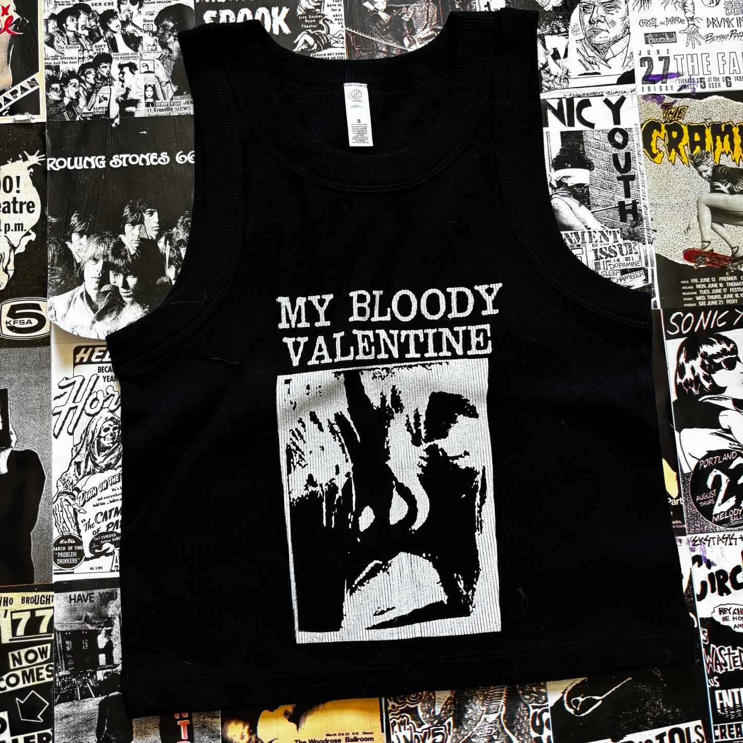 BLOODY BLACK RIBBED CROP TANK MEDIUM